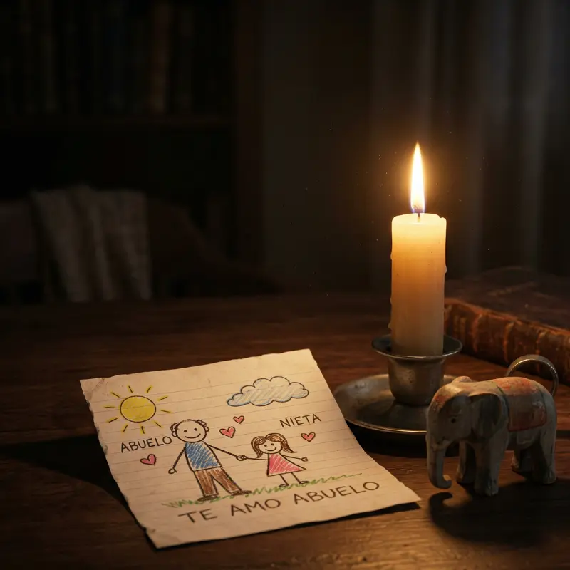 Una vela encendida sola en un cuarto — la presencia que permanece aunque nadie pregunte, el duelo real que merece ser visto aunque no siempre lo sea