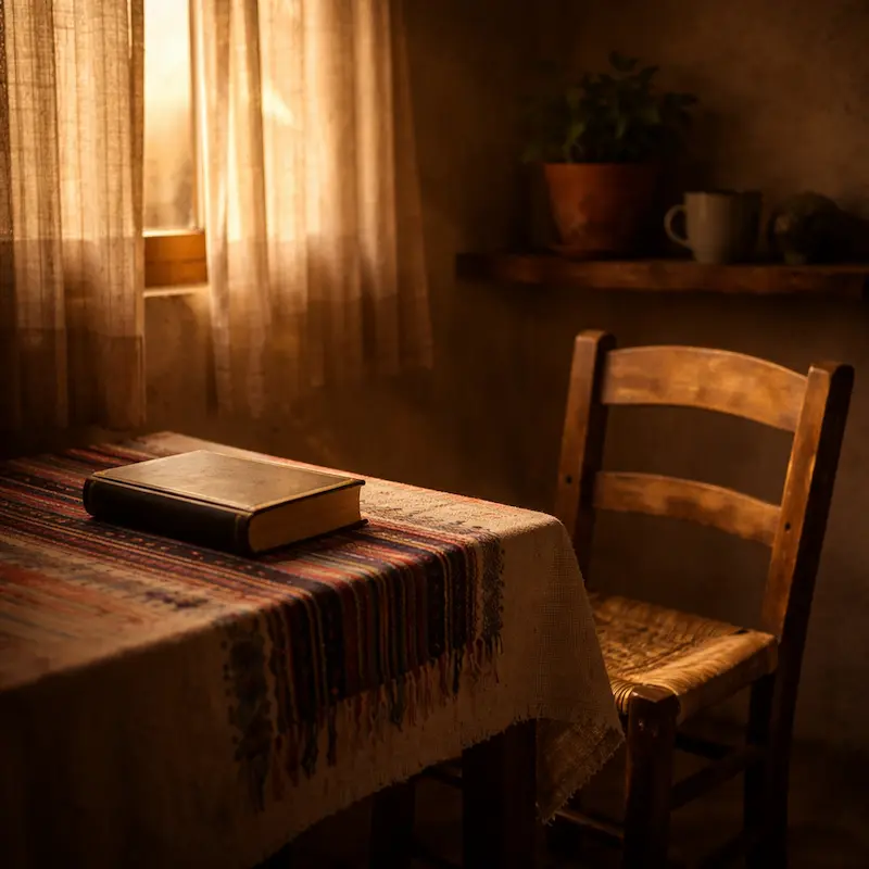 Luz de amanecer sobre una mesa de madera vacía