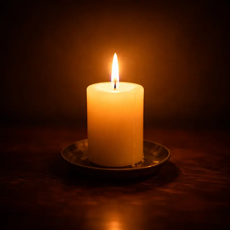 Vela encendida sobre una superficie oscura con luz suave y cálida, símbolo de una vida breve e intensa que sigue alumbrando