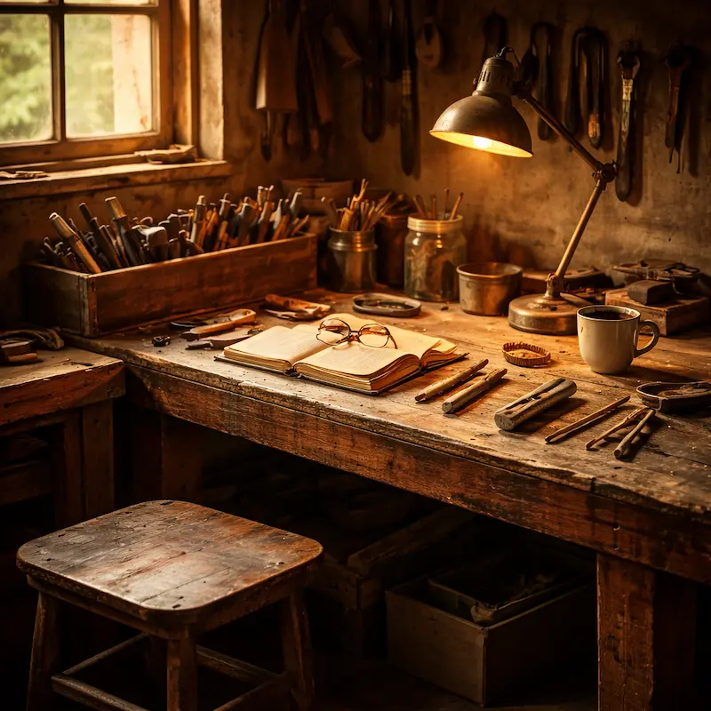 Vela encendida junto a una Biblia con marcadores entre las páginas, herencia espiritual que permanece después de quien la dejó, luz cálida y quieta